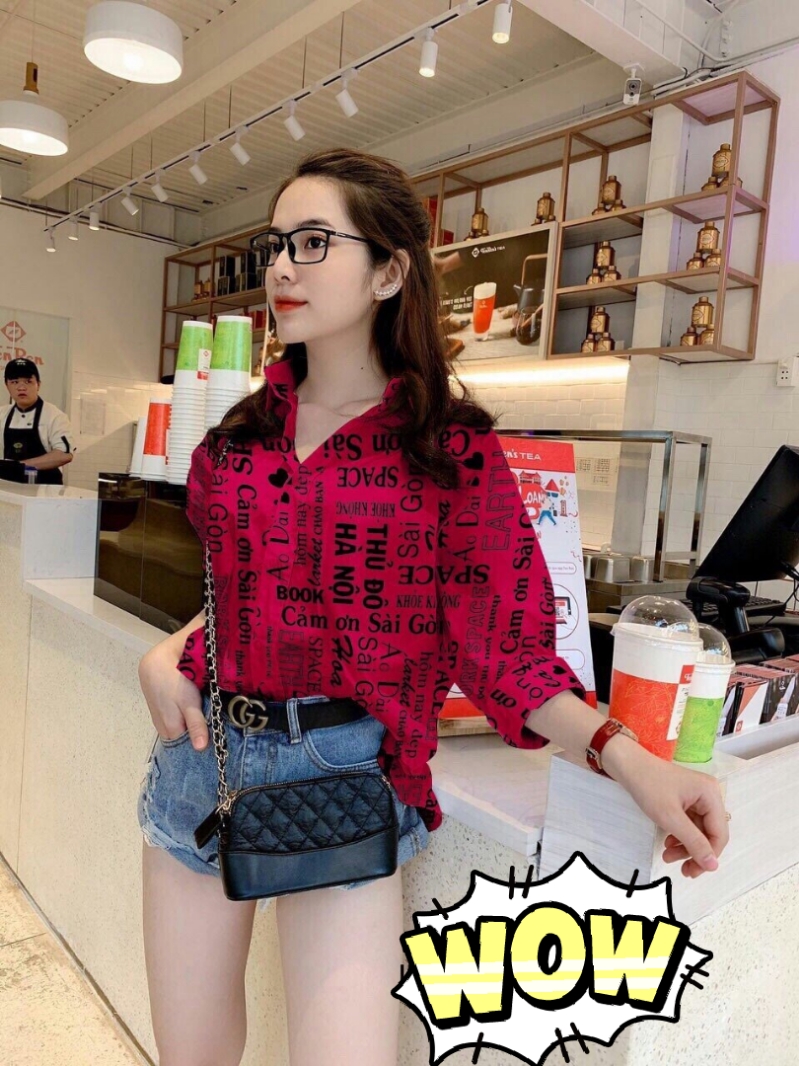 Áo sơ mi nữ in chữ siêu hót SM374 (Mã SP: SM374)