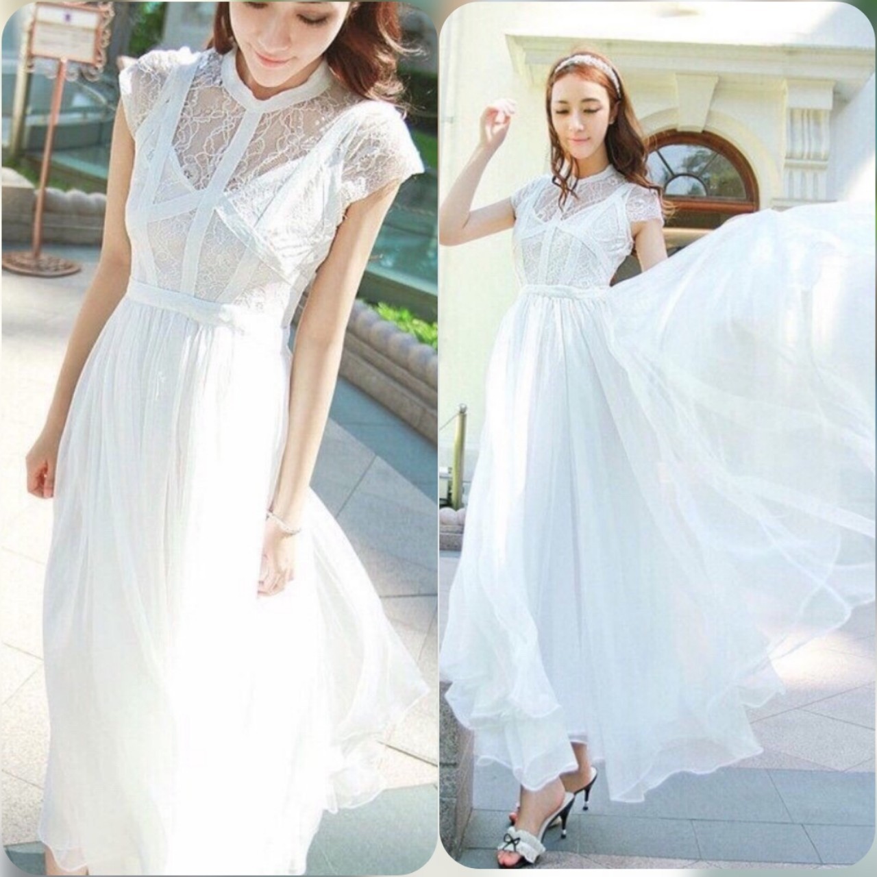 Đầm maxi thun phối ren