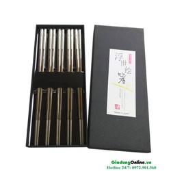 Set 5 đũa Inox 304 đặc ruột Made in Japan mẫu hoa văn