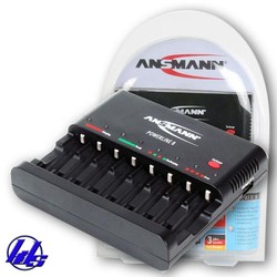 BỘ SẠC NHANH, TỰ NGẮT ANSMANN POWERLINE 8 VỚI 8 RẢNH SẠC PIN AA, AAA