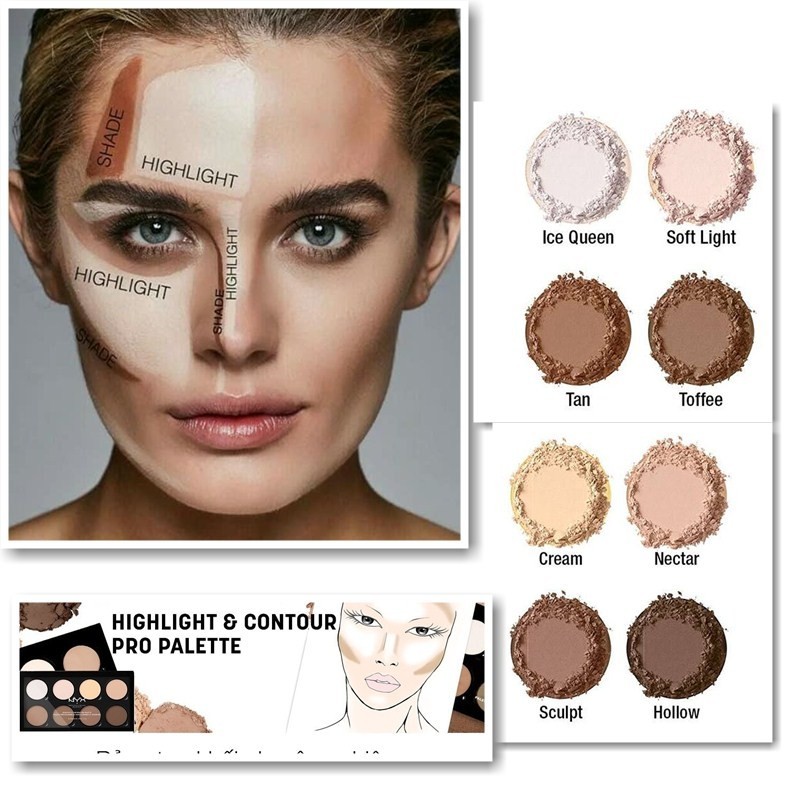 Phấn tạo khối 8 màu NYX Professional Makeup Highlight & Contour Pro Palette 21.6g