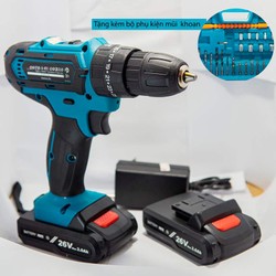 Khoan pin mkt 26v, 3 chức năng , 25 cấp độ trượt tặng kèm bộ phụ kiện mũi khoan
