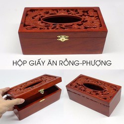 HỘP ĐỰNG GIẤY ĂN RỒNG PHƯỢNG BẰNG GỖ HƯƠNG SIZE 22CM CỰC ĐẸP - ẢNH THẬT [CHO XEM HÀNG]