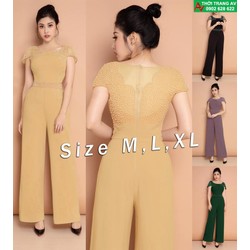 Jumpsuit - Đồ Bay Dài Ống Suông Rộng Phối Lưới Đính Hạt Sang Trọng - Av6294