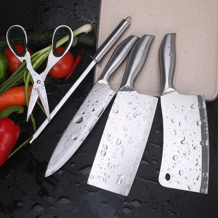Hình ảnh GIẢM GIÁ- Bộ dao chặt xương, dao thái thịt, dao gọt hoa quả, kéo cắt, mài dao bằng inox cao cấp 304 kèm dụng cụ để dao Nhật Bản, Bo dao chat xuong Hình ảnh GIẢM GIÁ- Bộ dao chặt xương, dao thái thịt, dao gọt hoa quả, kéo cắt, mài dao bằng inox cao cấp 304 kèm dụng cụ để dao Nhật Bản, Bo dao chat xuong
