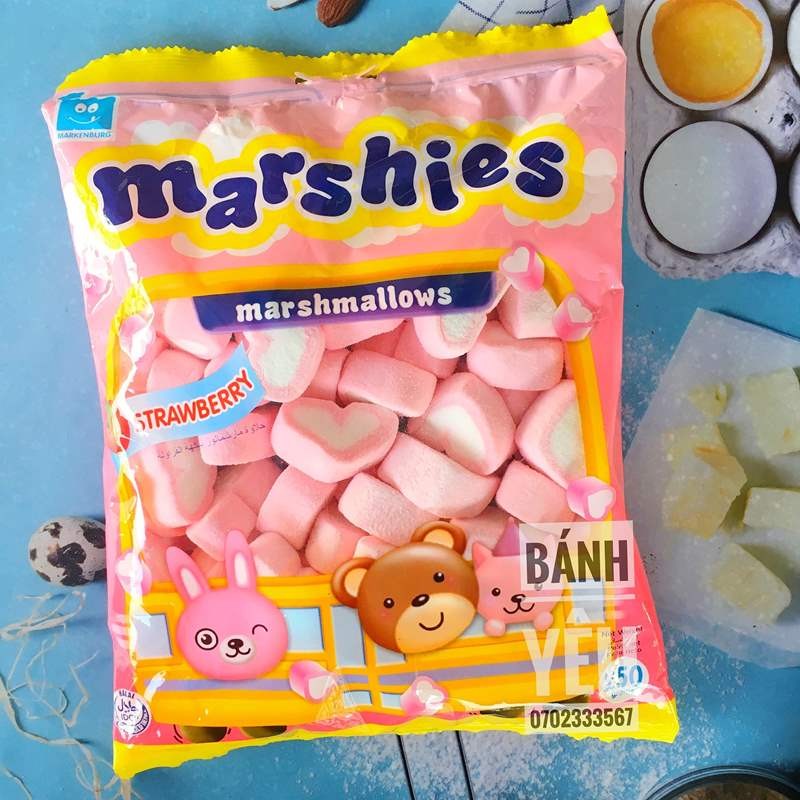 Kẹo xốp MARSHMALLOW hương Dâu 250g -hình trái tim – BK07