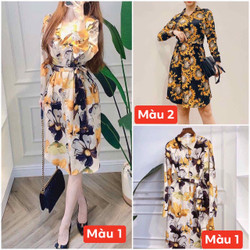VÁY SƠMI HOA DÁNG SUÔNG DÀI QUA GỐI KÈM DÂY ĐAI HOT TREND - D01