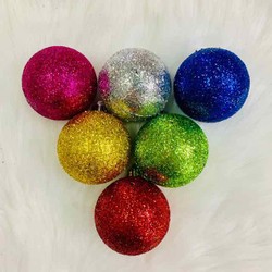 Set 6 trái châu kim tuyến 8cm trang trí noel