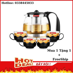 [Mua 1 Tặng 1] Bộ bình lọc trà thủy tinh Tặng kèm 4 ly trà cao cấp  lưới lọc Inox 304 - Bình - Bình pha trà