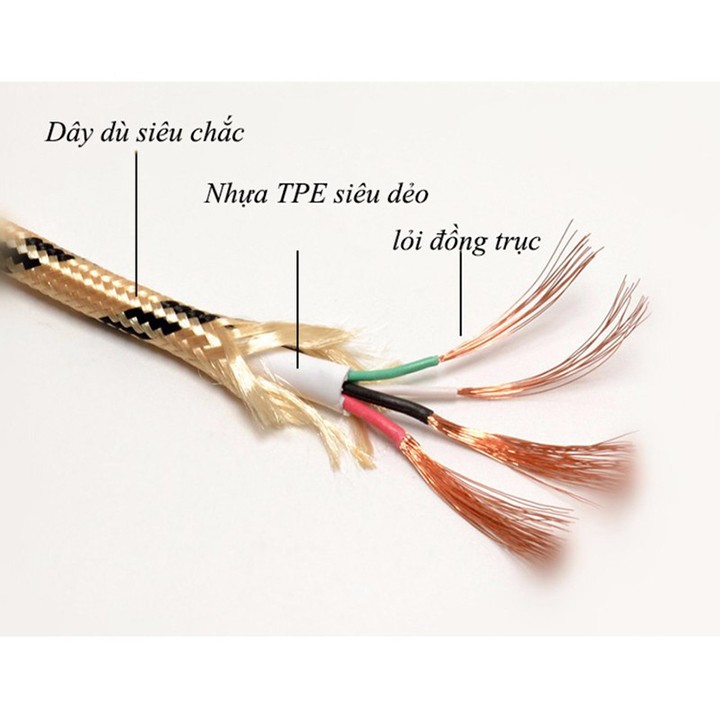 Hình ảnh Cáp Sạc 3 Đầu 3A Lightning Bọc Dây Dù Cao Cấp