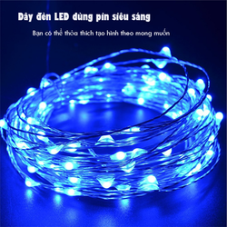 DÂY ĐÈN LED XANH DƯƠNG DÙNG PIN SIÊU SÁNG - loại 2m