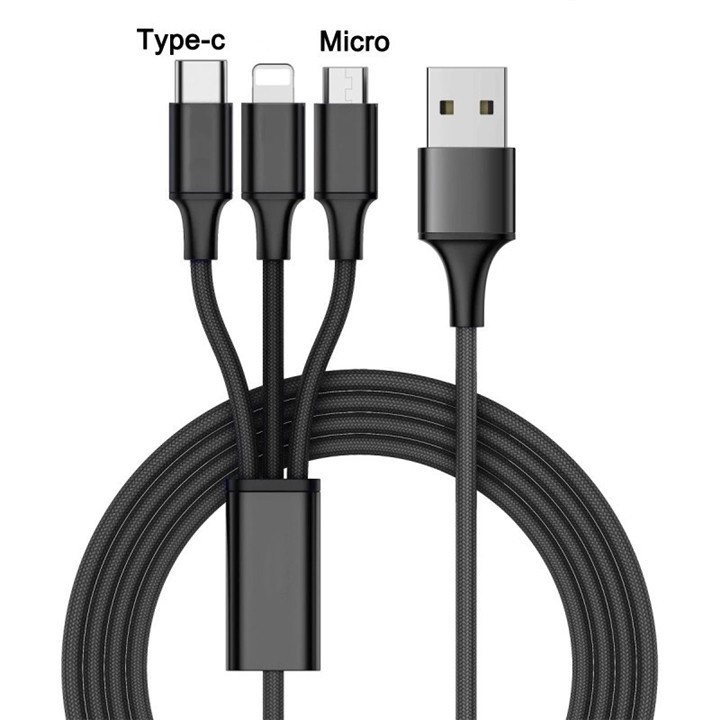 Hình ảnh Cáp Sạc 3 Đầu 3A Lightning Bọc Dây Dù Cao Cấp
