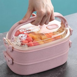 Hộp đựng cơm lúa mạch 2 tầng kèm đũa dĩa thìa sang trọng