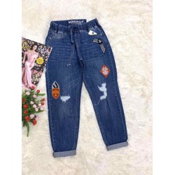 Quần jean thun cào thêu lưng thun có size đại