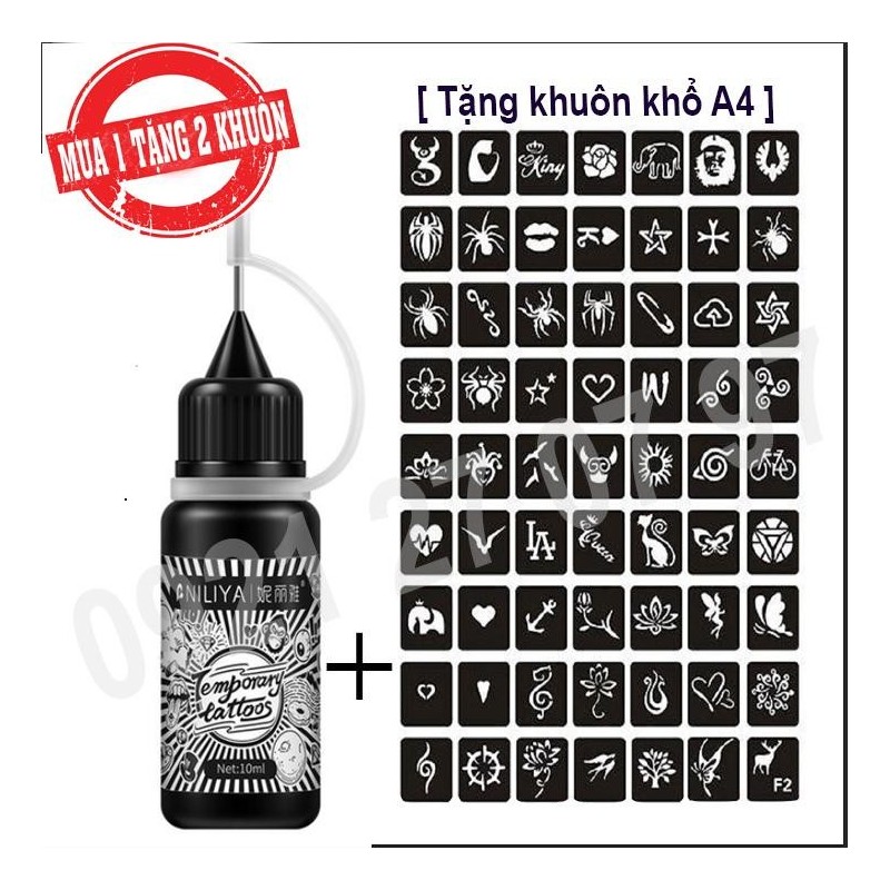 MỰC XĂM TẠM THỜI TẶNG 2 KHUÔN khổ A4 được chọn khuôn 0921270797 – mực- 2 khuôn