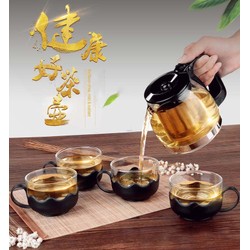 [SIÊU SALE]  Bộ Bình Lọc Trà Thủy Tinh Kèm 4 Ly Lưới Lọc Inox 304 Tiện Dụng