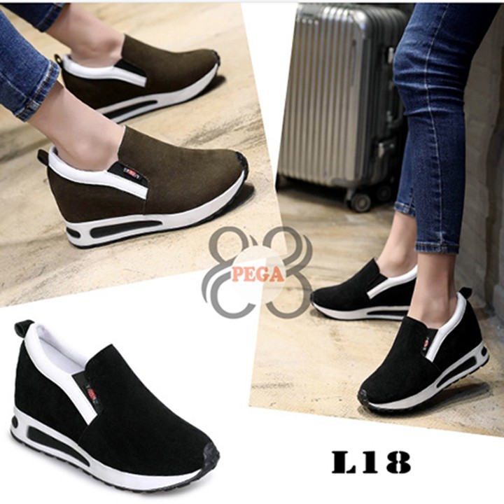 Giày Slip On Da Lộn Độn Đế 7cm sành điệu L18 1