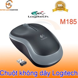 Chuột không dây Logitech M185 đen viền xám tiết kiệm pin nhấn êm chính hãng DGW phân phối Chuột không dây Logitech M185 đen viền xám tiết kiệm pin nhấn êm chính hãng DGW phân phối
