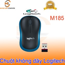 Chuột không dây Logitech M185 đen viền xanh tiết kiệm pin nhấn êm chính hãng DGW phân phối Chuột không dây Logitech M185 đen viền xanh tiết kiệm pin nhấn êm chính hãng DGW phân phối