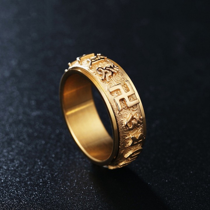 Nhẫn Xoay Khắc Chú Trừ Tà Om Mani Padme Hum Titan Không Rỉ TT 1784 2