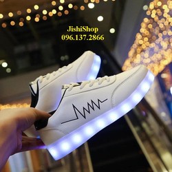 giày phát sáng đèn led 7 màu - nhịp tim trắng