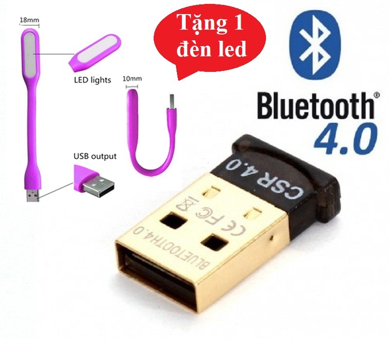 Hình ảnh USB Bluetooth 4.0 dùng cho máy tính Laptop, PC + tặng đèn led USB