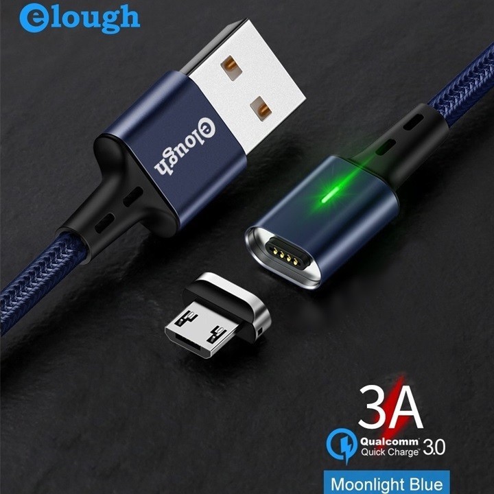 Hình ảnh Cáp Sạc, Truyền Dữ Liệu Hít Nam Châm Elough Estar Kèm 2 Đầu MicroUSB Hỗ Trợ Sạc Nhanh QC 3.0 Chính Hãng