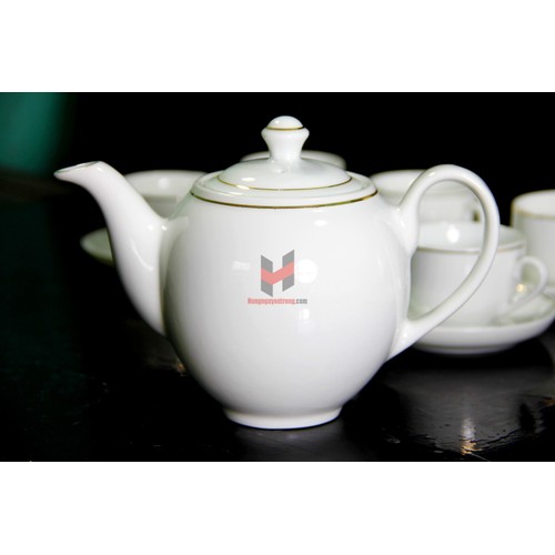 BIẾU KHÁCH Bộ Bình Trà Sứ Hoa Trà Vẽ Chỉ Vàng Kim 600ml, Ấm Chén Bát Tràng, Bộ Tách Uống Trà, Bộ Bình Uống Trà