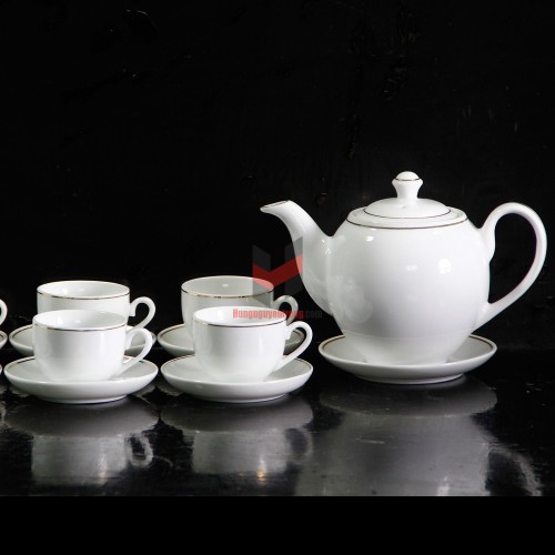 BIẾU KHÁCH Bộ Bình Trà Sứ Hoa Trà Vẽ Chỉ Vàng Kim 600ml, Ấm Chén Bát Tràng, Bộ Tách Uống Trà, Bộ Bình Uống Trà