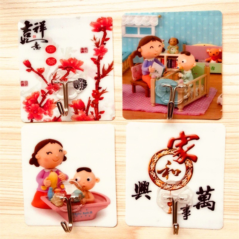 Combo 10 móc treo siêu dính tường họa tiết hình ảnh siêu cute 1