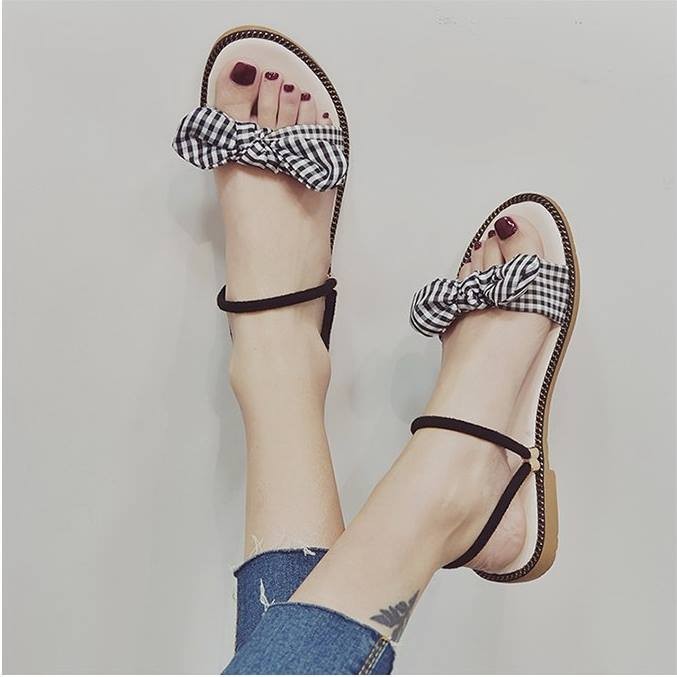 Giày sandal nơ caro đế gấu |Giày sandal thời trang nữ 3