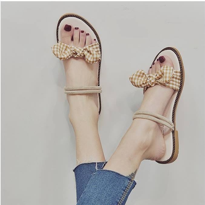 Giày sandal nơ caro đế gấu |Giày sandal thời trang nữ 4