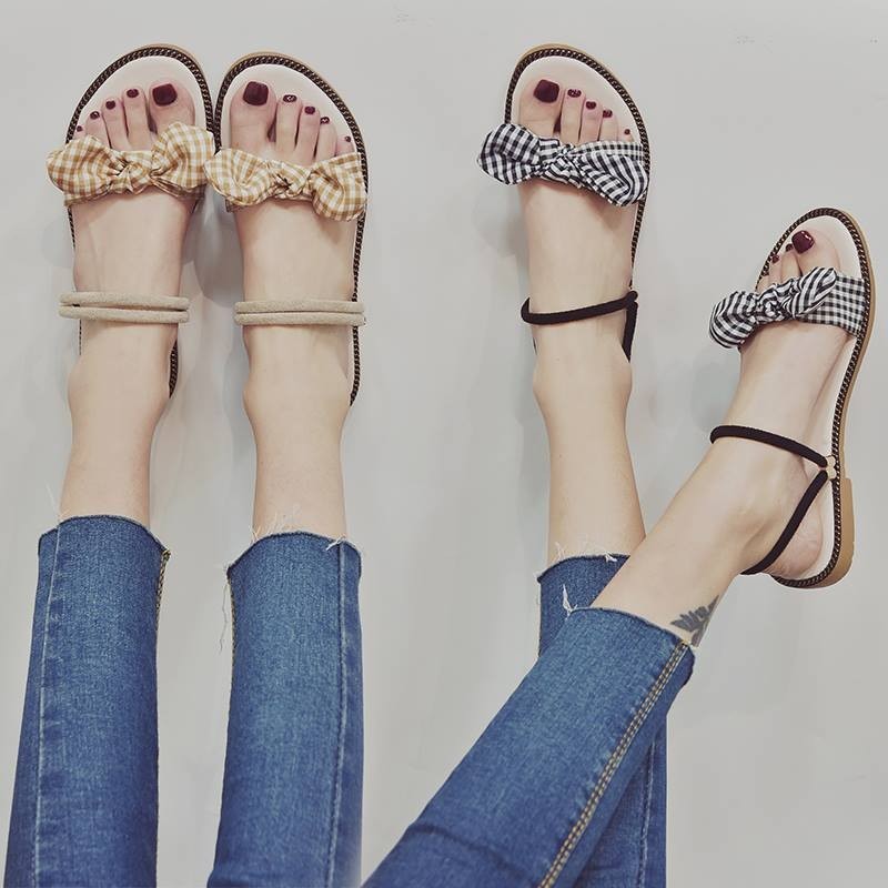 Giày sandal nơ caro đế gấu |Giày sandal thời trang nữ 7