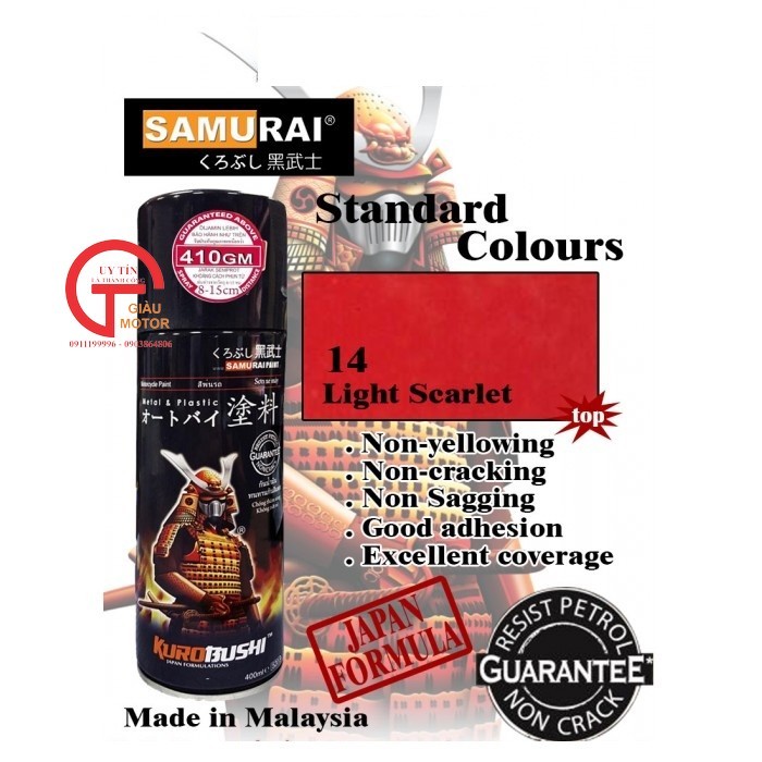 115 _ Sơn xit Samurai 115 màu cam sáng Light Scarlet giá rẻ, Tốt , ship nhanh 15