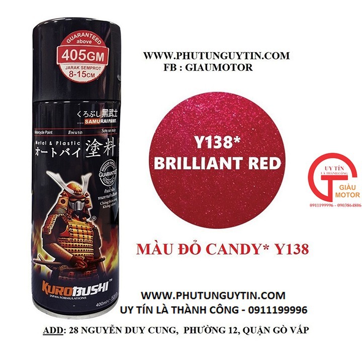 y138 _Chai sơn xịt sơn xe máy Samurai Y138 màu đỏ candy Yamaha - Brilliant Red _ uy tín, giao hàng nhanh, giá rẻ 5