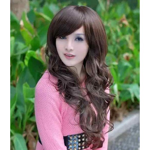 Tóc giả mái xéo xoăn nhiều