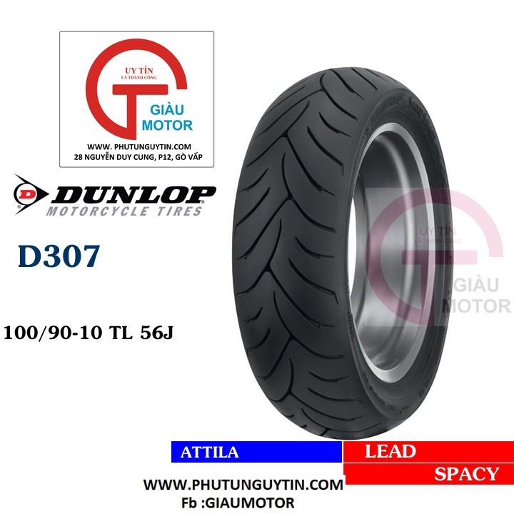 Lốp Dunlop 100.90-10 D307 -  Vỏ xe máy Dunlop size 100-90-10 D307 TL 56J Trùm Dunlop Việt Nam, giá rẻ, uy tín 1