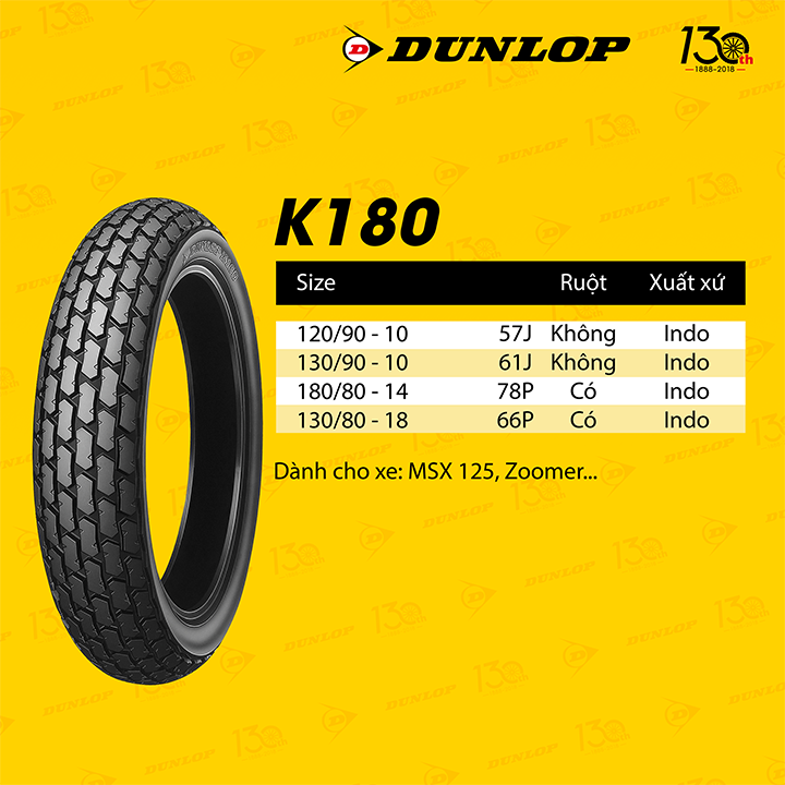 Lốp Dunlop 180.80-14 K180 TT 78P Vỏ xe máy Dunlop size 180-80-14 K180 TT 78P _ Dunlop Việt Nam, giá rẻ, uy tín 2