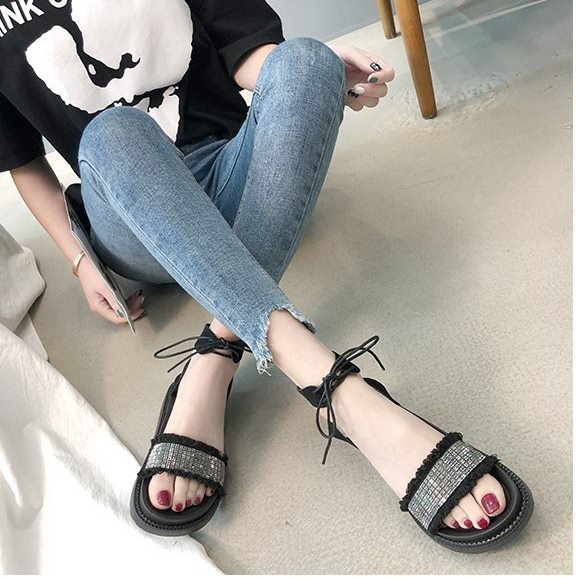 Giày sandal bánh mì cột dây đính hạt |Giày sandal bánh mì nữ 7