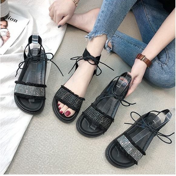 Giày sandal bánh mì cột dây đính hạt |Giày sandal bánh mì nữ 5