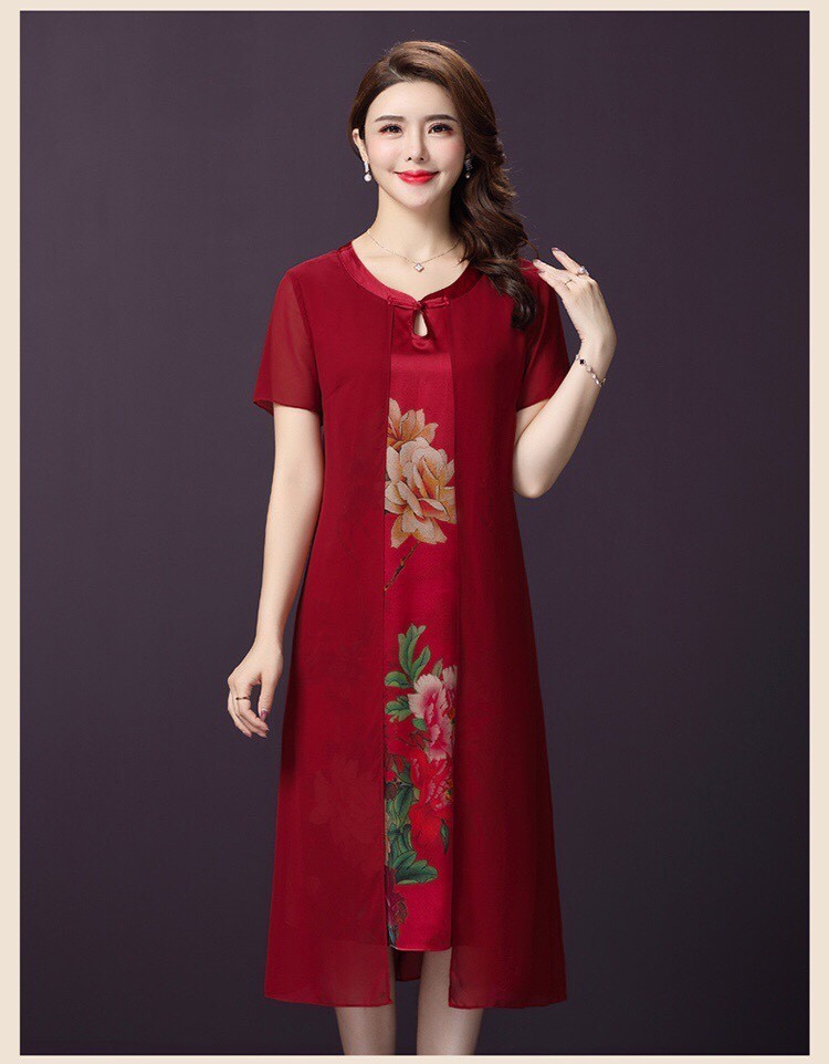 ĐẦM QUÝ BÀ DÁNG SUÔNG LỤA HOẠ TIẾT HÀNG NHẬP - TN 2003 1