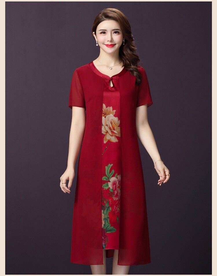 ĐẦM QUÝ BÀ DÁNG SUÔNG LỤA HOẠ TIẾT HÀNG NHẬP - TN 2003 3