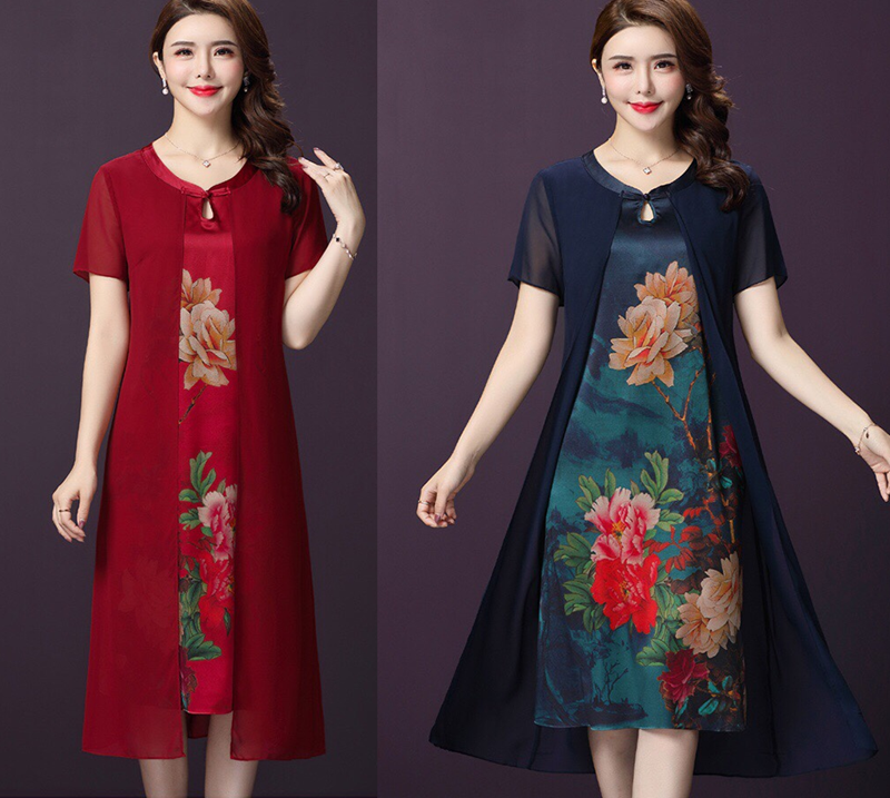 ĐẦM QUÝ BÀ DÁNG SUÔNG LỤA HOẠ TIẾT HÀNG NHẬP - TN 2003 4