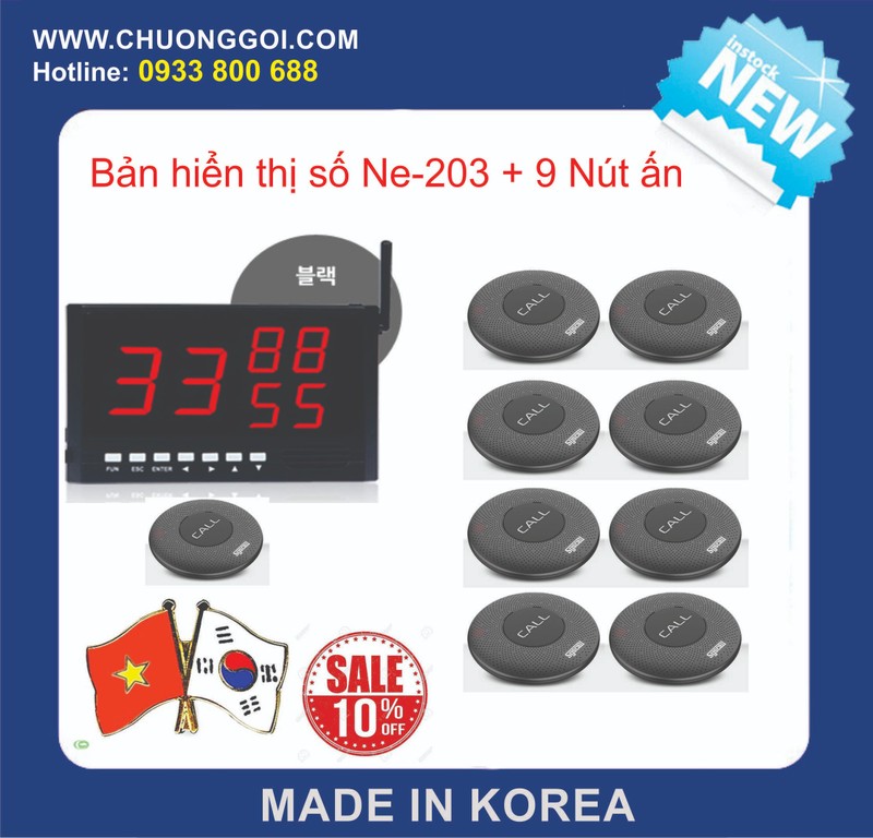 Bộ thiết bị chuông gọi phục vụ Hàn Quốc + 9 Nút Bấm 1