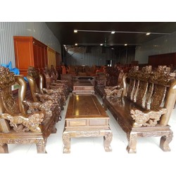 Bộ bàn ghế nghê 3 đầu gỗ mun đuôi công