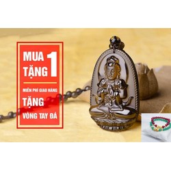 { FREE SHIP }Dây chuyền đá tự nhiên phật bản mệnh tặng một vòng tay phong thủy xanh hoặc đỏ