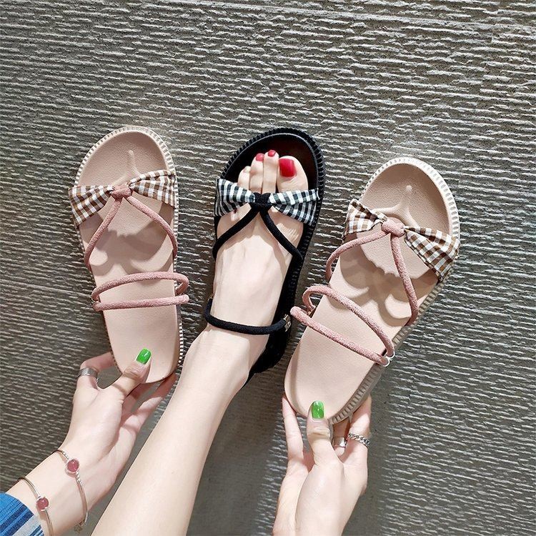 Giày sandal bánh mì caro quai V |Giày sandal bánh mì nữ 5