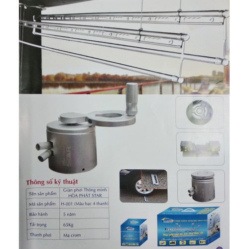 Giàn phơi thông minh Hòa Phát Star H001 - Màu bạc 4 thanh - H001-B