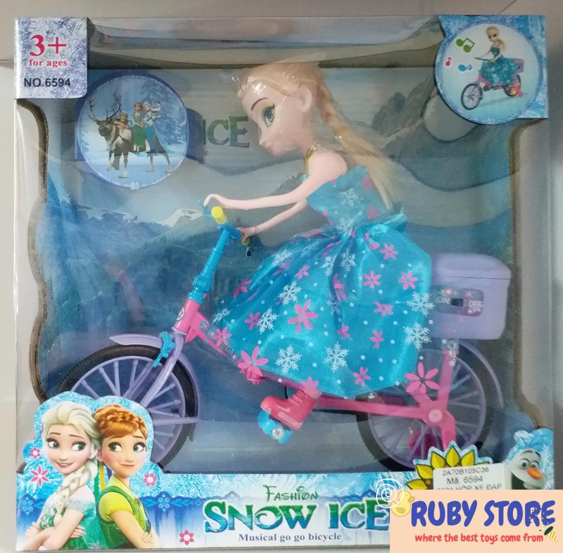 BÚP BÊ ELSA ĐẠP XE ĐẠP CÓ ĐÈN VÀ NHẠC TIẾNG ANH DÙNG PIN
