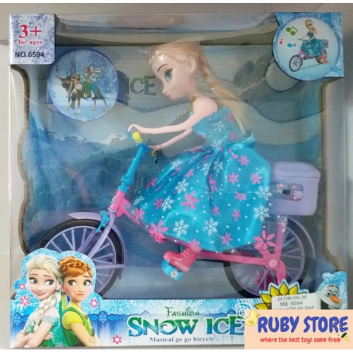 BÚP BÊ ELSA ĐẠP XE ĐẠP CÓ ĐÈN VÀ NHẠC TIẾNG ANH DÙNG PIN